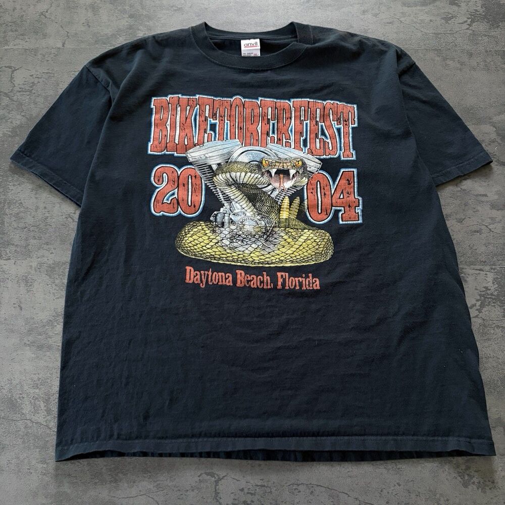 Vtg Daytona Beach Biketoberfest 2004 Short Sleeve Shirt Snake Motor Black XL